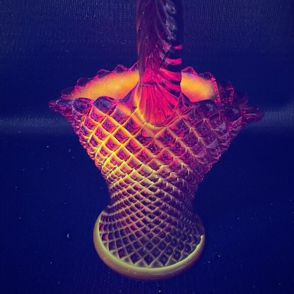 Westmoreland Red Glass English Hobnail Pattern Basket Cadmium Amberina UV Glow - Picture 2 of 16